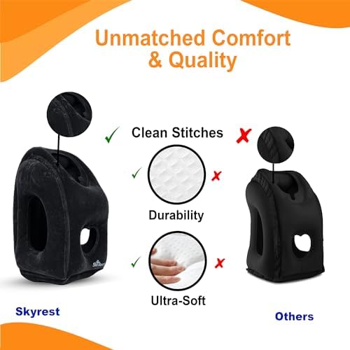 Skyrest Inflatable Travel Pillow - Airplane Neck Support Eye Mask Earplug Included