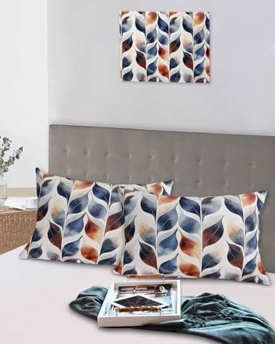 Navy Blue Burnt Orange Microfiber Pillowcase Set of 2