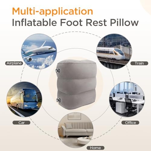 HOMCA Adjustable Inflatable Travel Foot Rest Pillow for Airplane Car Home