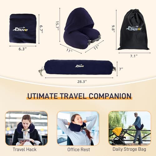 EZ4UVOY Stuffable Hood Pillow with Zipper for Travel