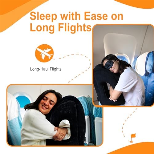 Skyrest Inflatable Travel Pillow - Airplane Neck Support Eye Mask Earplug Included