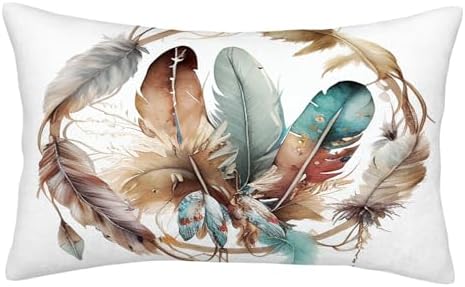 Watercolor Feather Decorative Pillow 14x20