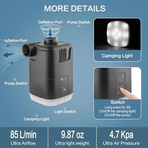 XINBAOHONG 3-in-1 Mini Air Pump with Camping Light