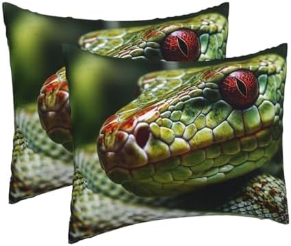 2 Pack Green Snake Pillow Cases with Hidden Zipper