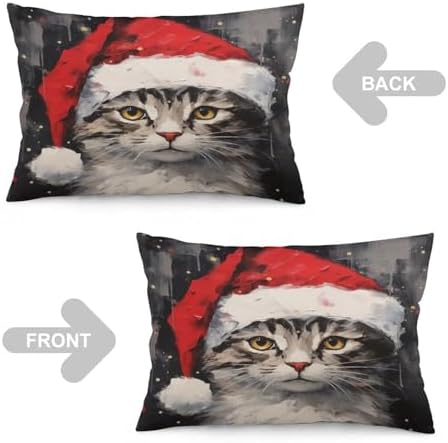 Cute Santa Hat Cat Pillow Cover 12x20