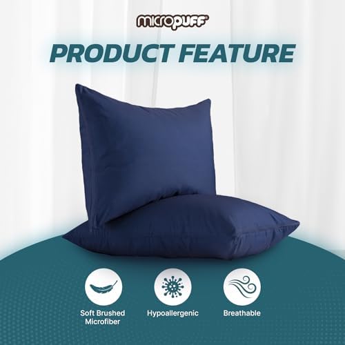 MICROPUFF Zippered Pillow Protectors 2 Pack Navy