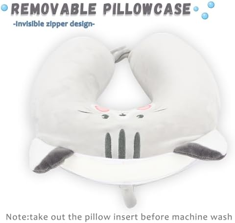 MissSoul Kids Travel Pillow with Eye Mask - Grey Cat