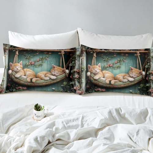 Manfei Sleeping Cats Fitted Sheet Queen Size 1