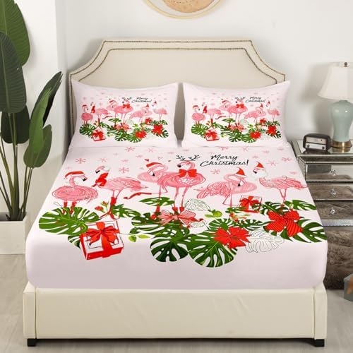 Castle Fairy Pink Flamingo Fitted Sheet Set with Pillowcases