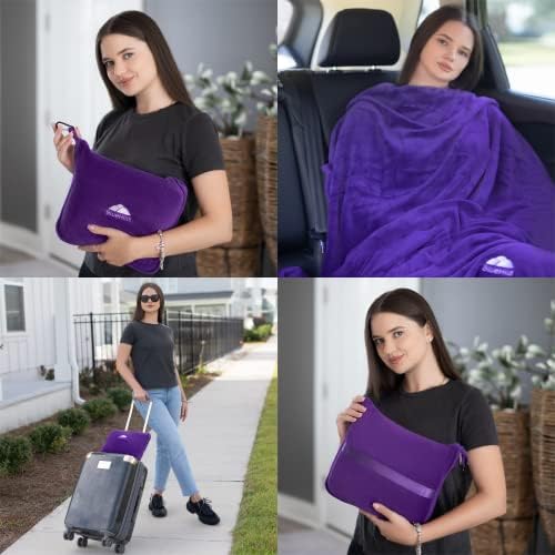 BlueHills Travel Blanket Pillow Premium Soft Plush for Airplane