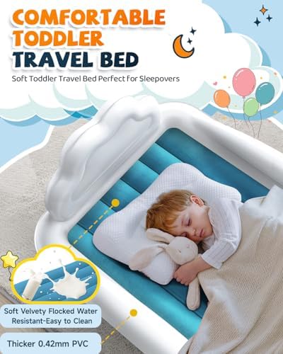 CHERIMOR Toddler Air Mattress with Electric Pump Safety Sides Carry Bag