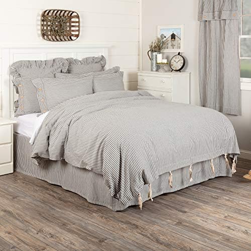 Piper Classics Farmhouse Ticking Stripe Gray Queen Bed Skirt with Dust Ruffle