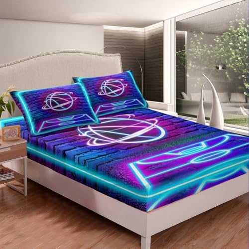 Manfei Basketball Fitted Sheet Set with 2 Pillowcases