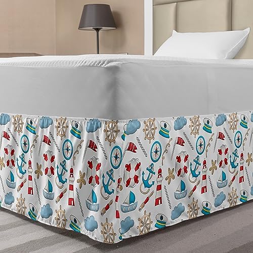 Ambesonne Nautical Bed Skirt - White Multicolor TwinTwin XL