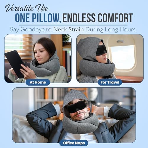 Maxzeker Memory Foam Travel Pillow for Flights and Car Rides