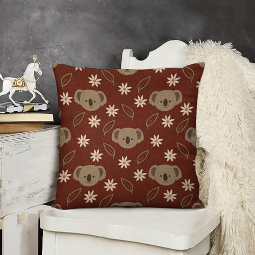Flower Koala Face Linen Throw Pillow Covers Set of 2