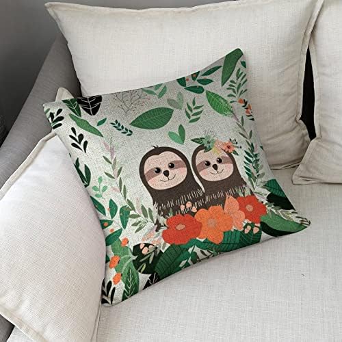 JOJOART Cute Doodle Sloth Linen Pillow Covers Set of 2