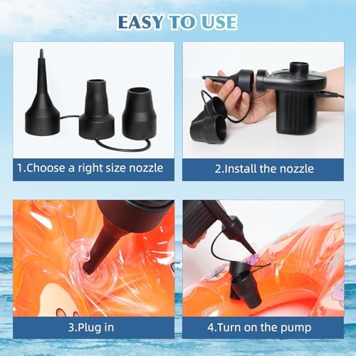 XIMUX Electric Air Pump with 3 Nozzles 5000PA 50W Portable Quick-Fill