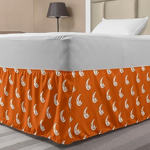 Ambesonne Childish Bedskirt - Sleeping Moons Stars Pattern TwinTwin XL White Vermilion