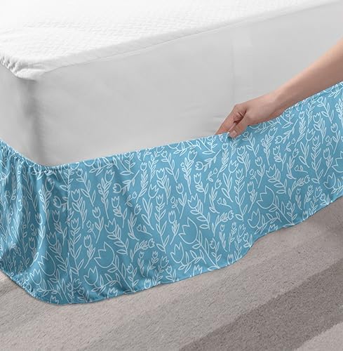 Ambesonne Tulip Bedskirt Pale Azure Blue with Pastel Floral Pattern