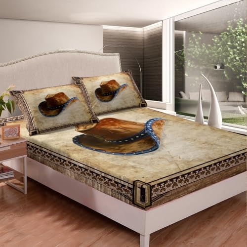 Manfei Western Cowboy Fitted Sheet Queen Size Set 1