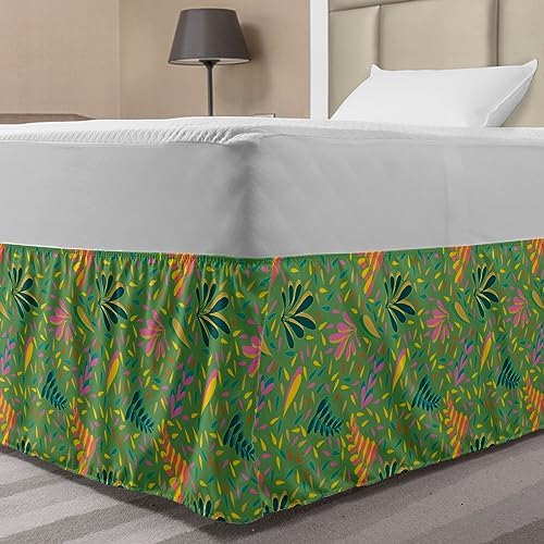 Ambesonne Summer Bedskirt with Nature Leaves Botanical Forest Print