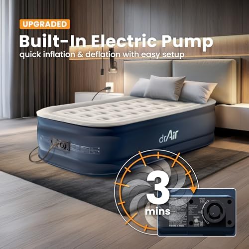 Dr Air Twin Air Mattress with Built-in Pump and Waterproof Cover