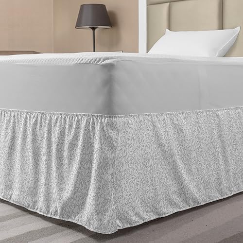 Ambesonne Floral Elastic Bed Skirt White Pale Grey