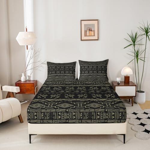 Manfei Western Aztec Stripes Queen Fitted Sheet Set