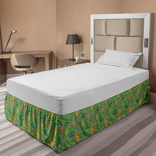 Ambesonne Summer Bedskirt with Nature Leaves Botanical Forest Print