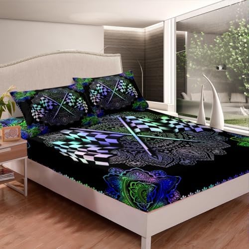 Manfei Racing Car Fitted Sheet Set Queen Size