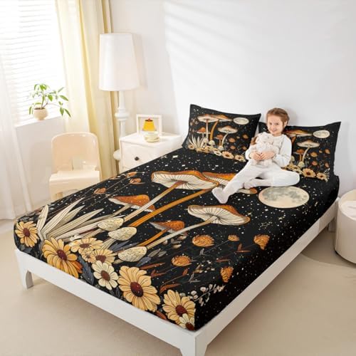 Castle Fairy Mushroom Bed Sheet Set with Gothic Flowers
