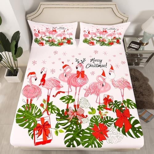 Castle Fairy Pink Flamingo Fitted Sheet Set with Pillowcases