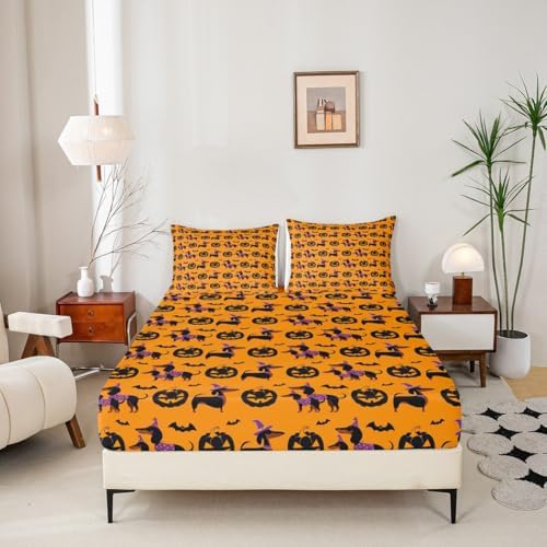 Manfei Happy Halloween Fitted Sheet Queen Size with Pillow Case