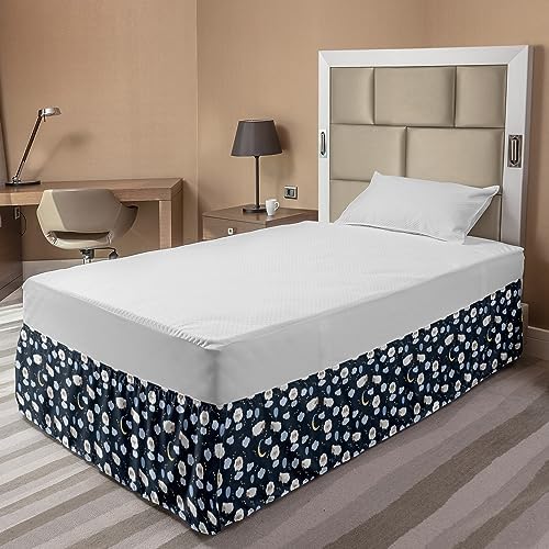 Ambesonne Cartoon Bedskirt Dark Night Blue and Beige