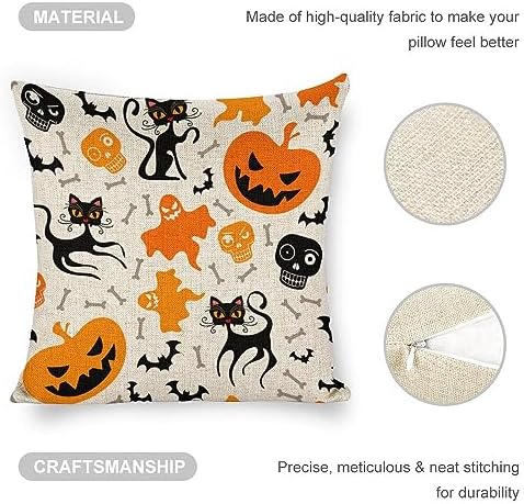 JOJOART Ghost Pumpkin Cat Halloween Pillow Covers Set of 2 1