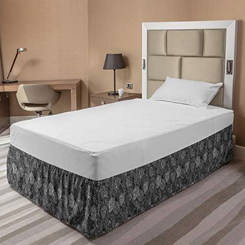 Ambesonne Tropical Bedskirt with Stripes Monstera Design