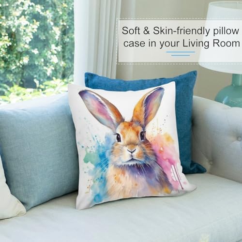 HighonHi Decorative Velvet Bed Pillowcase Happy Easter Bunny Pattern 16x16