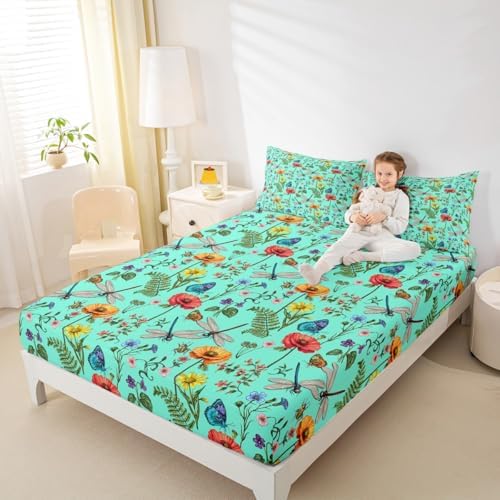 Manfei Dragonfly Bed Sheet Set Twin Size with Pillowcase