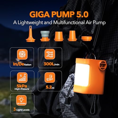 GIGA PUMP 5 Rechargeable Air Mattress Pump with LED Light