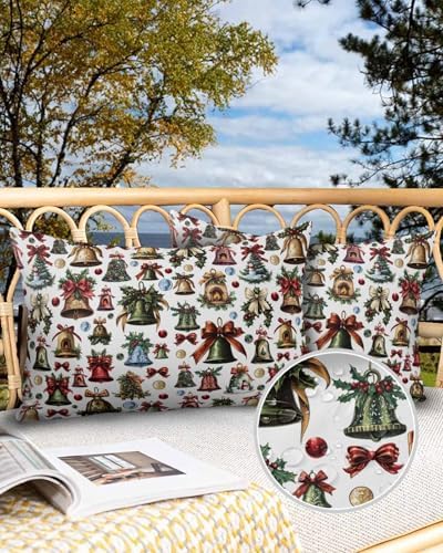 Waterproof Pillow Protector 2 Pack with Zipper and Christmas Bells Bows
