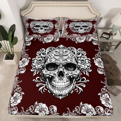 Manfei Gothic Skull Fitted Sheet Set Queen Size 1