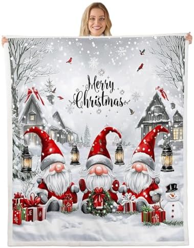 Feelyou Gnome Christmas Sherpa Throw Blanket