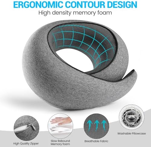 Memory Foam Travel Pillow with 360 Neck Support Grey
