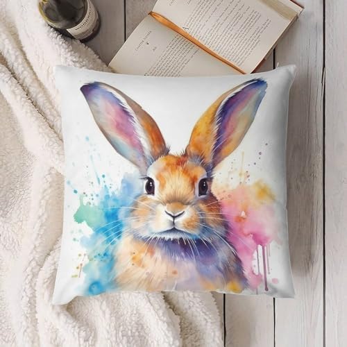 HighonHi Decorative Velvet Bed Pillowcase Happy Easter Bunny Pattern 16x16