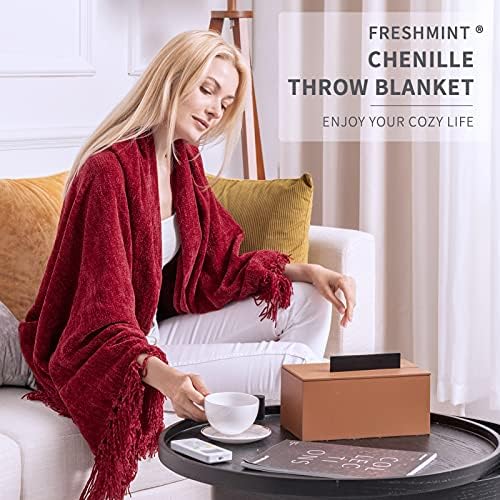FRESHMINT Fluffy Throw Blanket Wine Red 60x50