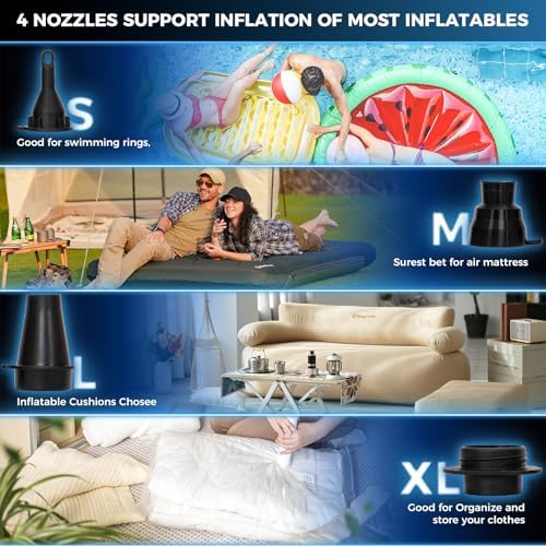 KingCamp Air Pump for Inflatables 4 Nozzle Quick Inflator Deflator