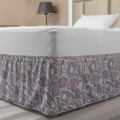 Ambesonne Floral Elastic Bed Skirt Muted Pastel Abstract Flowers Berries Pattern