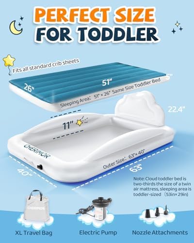 CHERIMOR Toddler Air Mattress with Electric Pump Safety Sides Carry Bag