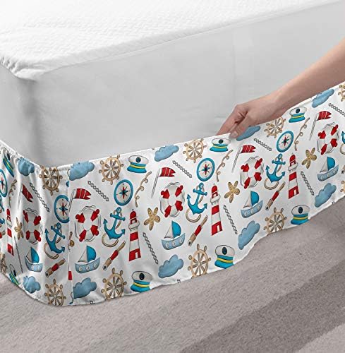 Ambesonne Nautical Bed Skirt - White Multicolor TwinTwin XL